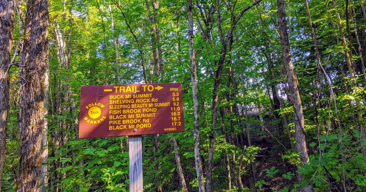 trail sign in woods