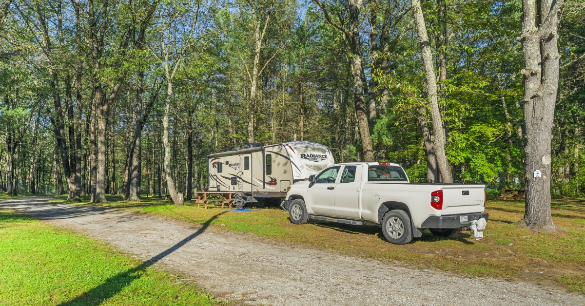 truck with trailer at campsite