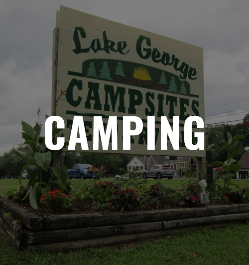 Lake George Campsites sign with overlay text that says "camping"