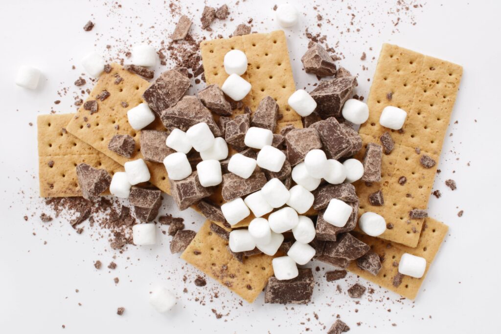 s'mores-ingredients-graham-cracker-marshmallow-chocolate