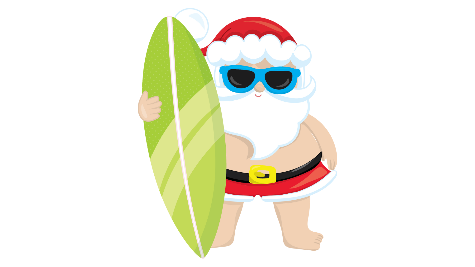 Santa-Claus-wearing-sunglasses-and-holding-a-surfboard