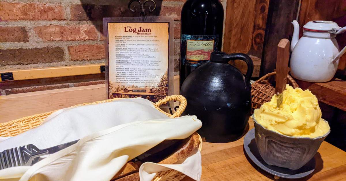 log jam restaurant sign at bread and butter station