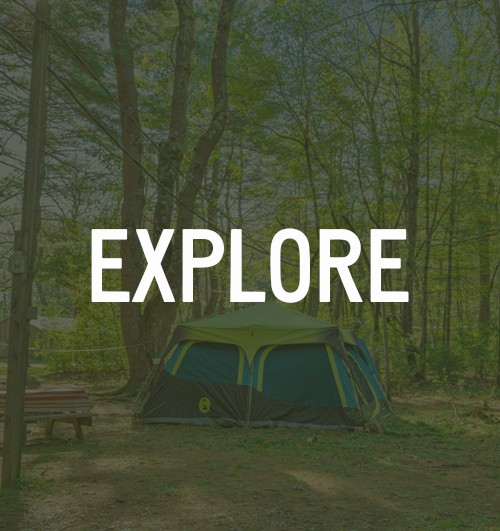 tent site with text over that says explore