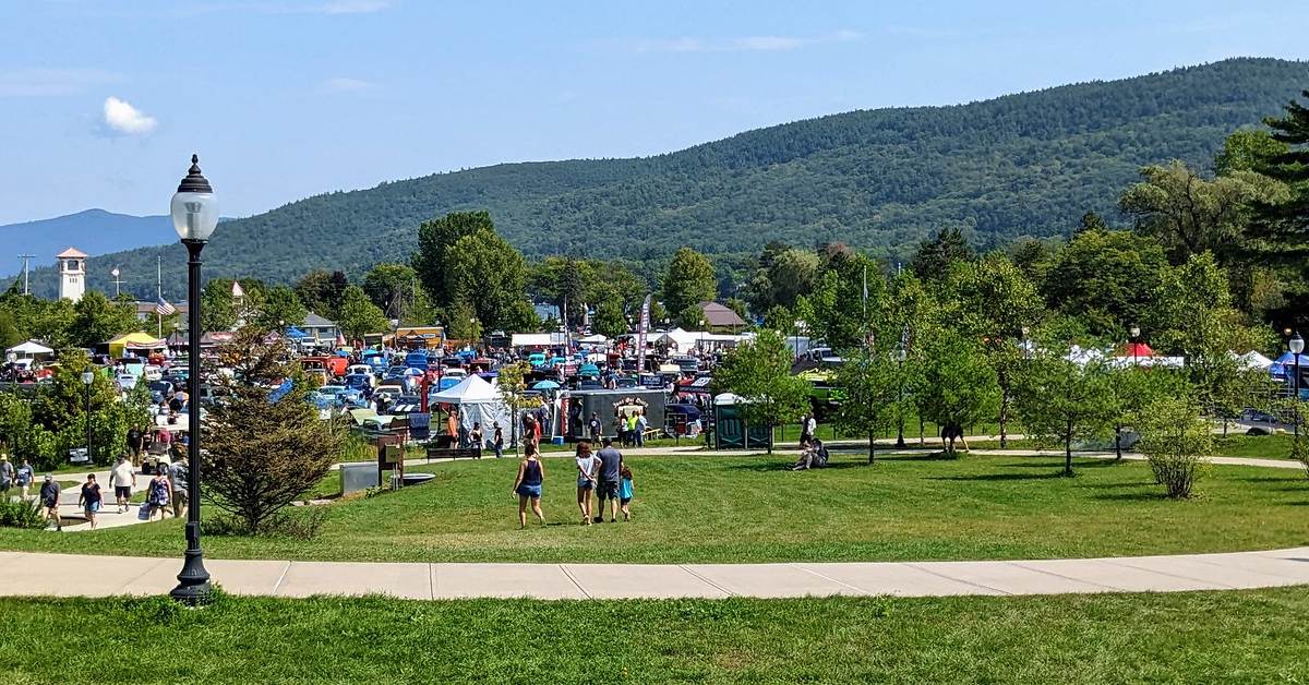 festival/car show in charles r wood park in lake george