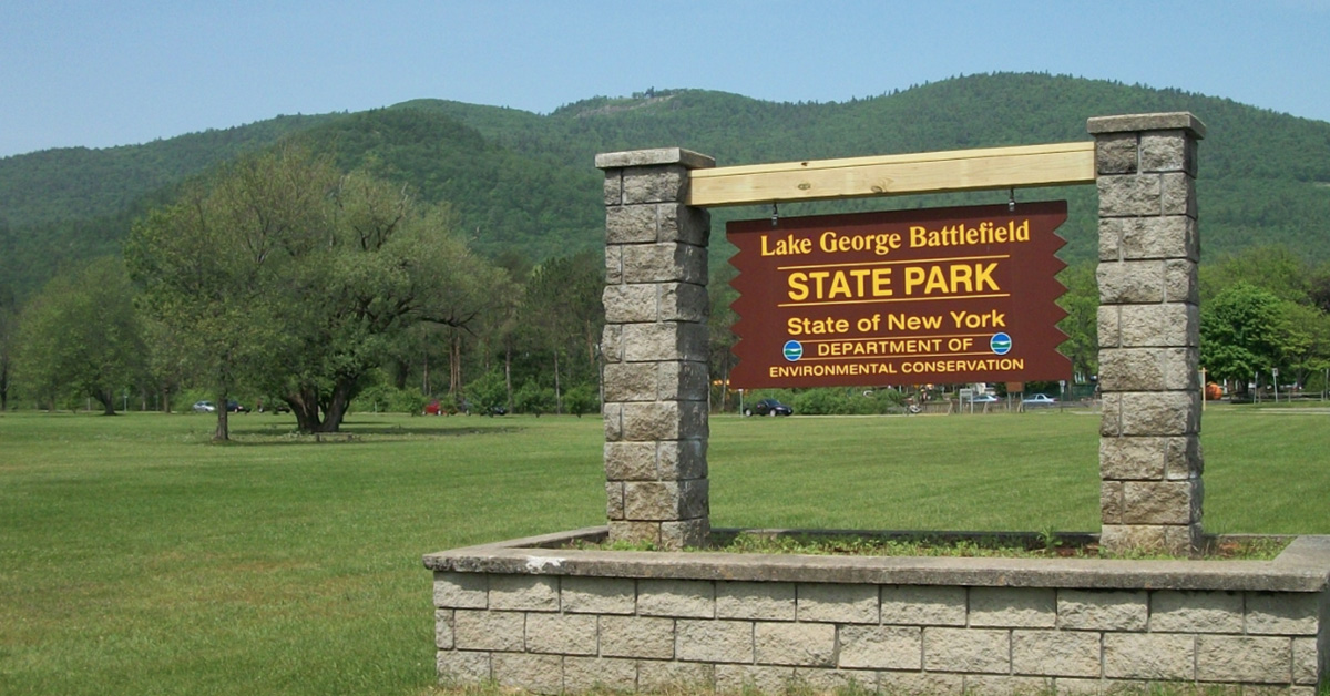 Lake George Battlefield State Park welcome sign