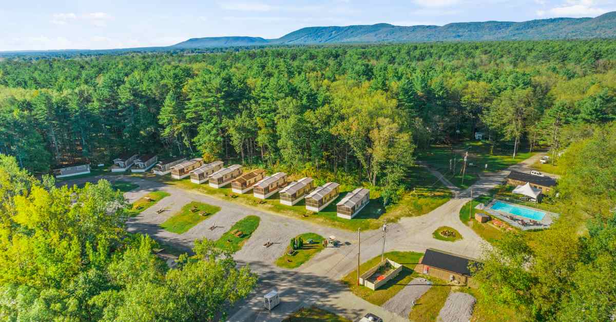 aerial view of lake george campsites in queensbury, new york